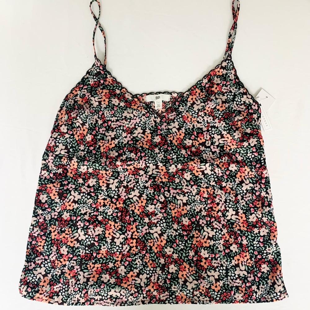 BP. Camisole Style Satin Floral Scallop V-neck Tank Top Size XXS